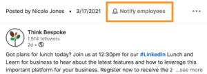 notify employees of linkedin company page updates